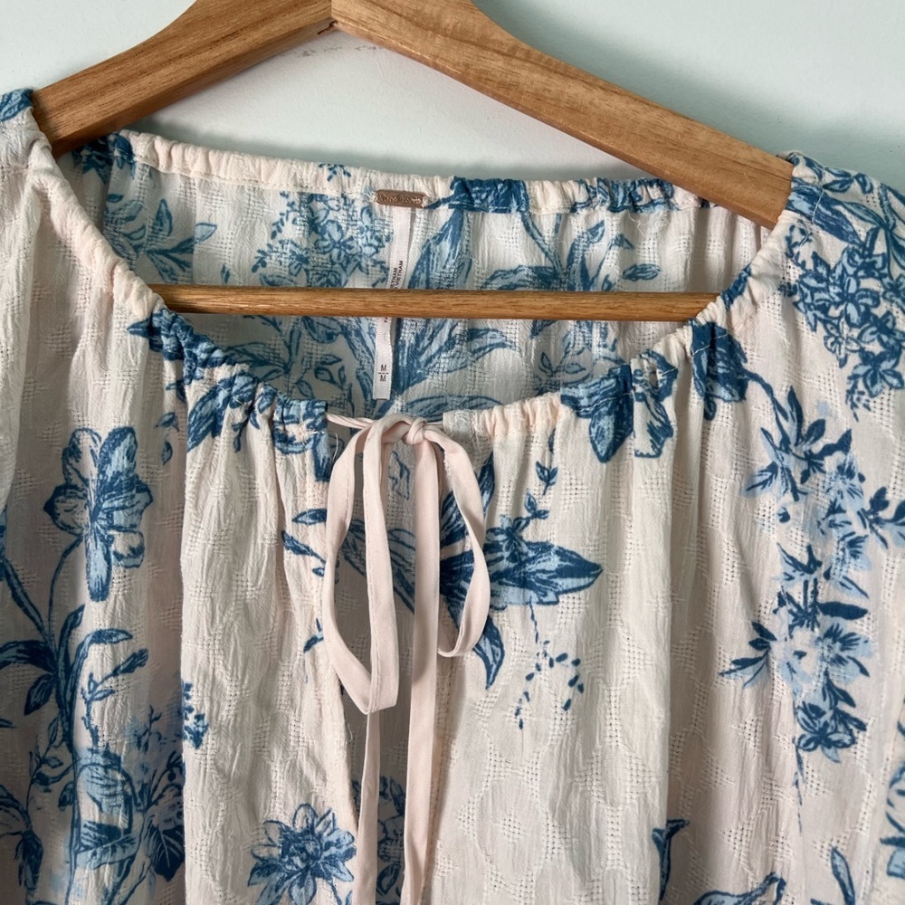 Free People Sunbaked Floral Long Sleeve Swing Minidress Coastal Blue size Medium - Picture 3 of 7